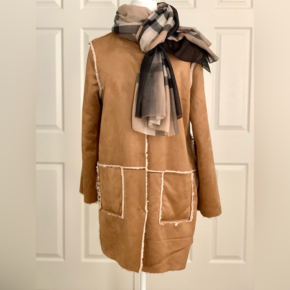 NWT BB Dakota Reversible Faux Suede Shearling Jacket Cabincore with Scarf